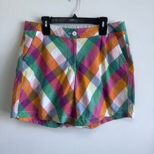 Crown & Ivy Caroline Multi-Color Gingham Plaid Shorts 14W Preppy Pastel